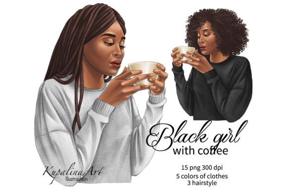 Download Black Girl with Coffee Cup Clipart - Premium Resources